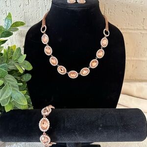 Rose Gold Fashion Set. Three Piece Bundle- Necklace-Bracelet-Earrings.